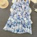 Women's Clothing Spring And Autumn Retro Palace Style Trumpet Long Sleeve Stand Collar Waist Slimming A Line Celadon Printed Large Swing Dress_ecoleips.com