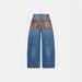European And American ZA Cross-border RA Foreign Trade Wholesale Leather Patchwork Washed For Women, Baggy Low-waist_ecoleips.com