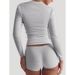 Solid Color Long-Sleeved And High-Elastic Shorts For Sports Yoga, A Crop Top Suit For Slimming And Highlighting The Figu_ecoleips.com