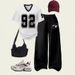 Women's Summer Fashion Letter Print Soccer Jersey T-Shirt Set with American Straight Leg Pants European And American Style Two-Piece Outfit_ecoleips.com