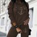 Women's Clothing White Elegant Long Sleeved Trouser Suit Leopard Print Anchor Print Suitable For Vacation Everyday And Work_ecoleips.com