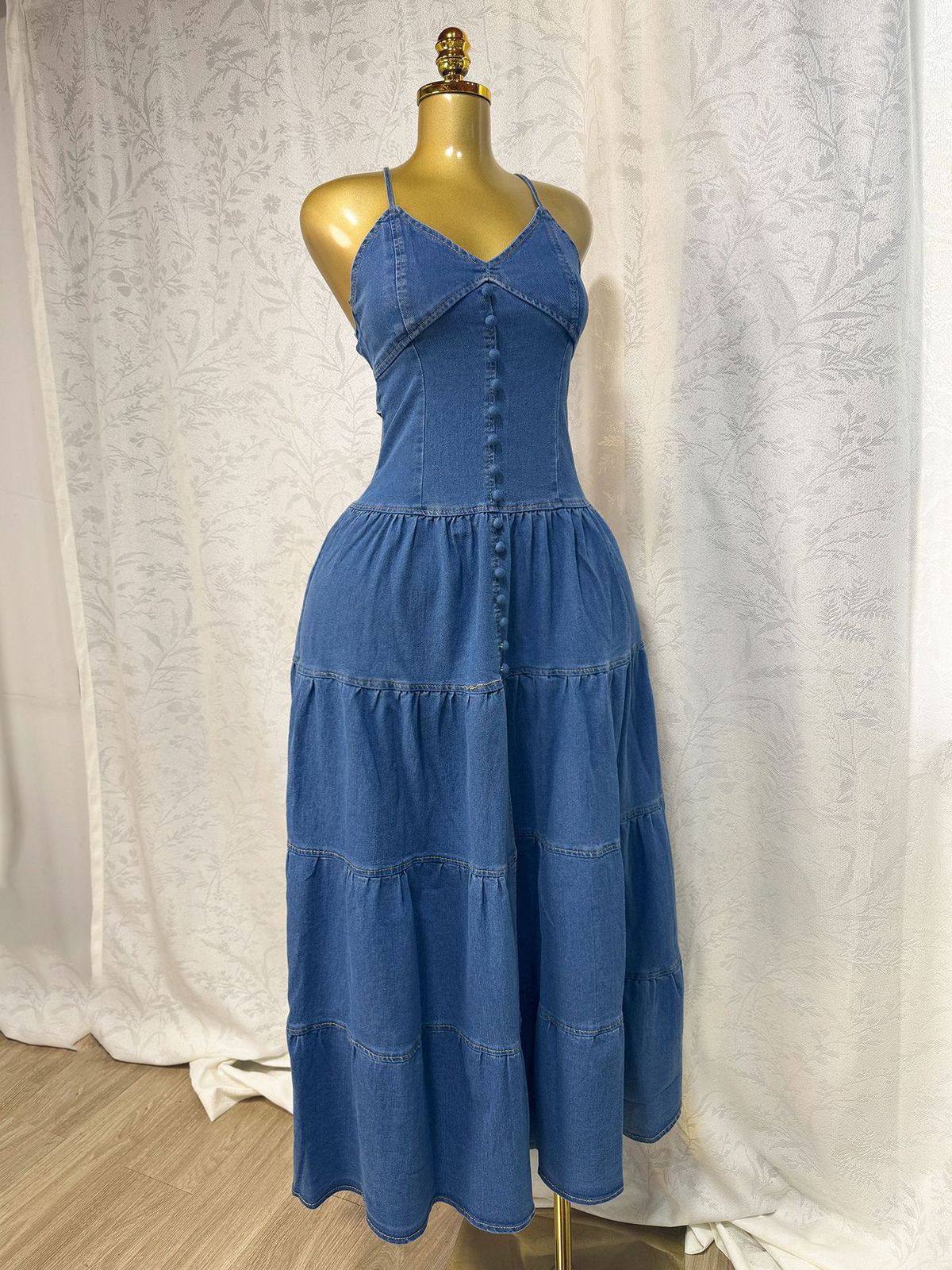Women's Clothing Women's Summer New Sexy Fashion V Neck Suspender Back Strap Denim Dress Cake Long Skirt_ecoleips.com