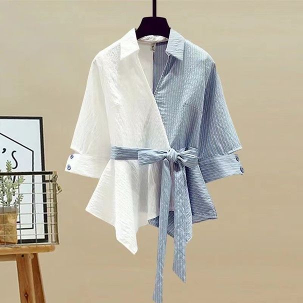 Aria Basics Aria Basics 2024 European And American Plus Size Spring Outfit Set, Women's Patchwork Shirt, Slimming Jeans Two-Piece Set_ecoleips.com