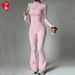 Seamless High-Waist Flare Leggings And Zip-Up Long Sleeve Top Yoga Set Women's Convertible Workout Outfit Naked Feel_ecoleips.com
