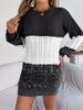K Casual Colorblock Knit Sweater With Ruffle Sleeve For Women. No Necklace_ecoleips.com