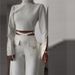 Women's clothing border high collar solid color navel exposed sweet and spicy loose wide leg suit for women_ecoleips.com