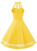 K Performance Outfit Hepburn Style Retro Backless Polka Dot Lace Up Neck Hanging Big Swing Dress_ecoleips.com