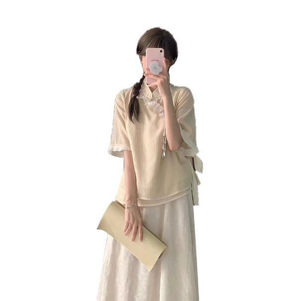 Maternity Summer New Chinese Style Fashion Cheongsam Elegant High-end Niche Gentle Two-piece Set_ecoleips.com