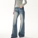 American Retro Flared Jeans For Women, Autumn And Winter, High-End Loose Fit, Distressed Washed Blue Low Waist Long_ecoleips.com
