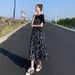 Women's 2025 Summer New Hepburn Style Mid-Length Floral Elegant High Waist Slimming Short Sleeve Long Dress_ecoleips.com