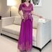 2025 Spring New Fashion Casual Suit For Women With Gold Stamping Flower Bud V-neck Top And High-waisted Long Skirt_ecoleips.com