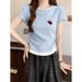Women's Short Sleeve Crop Top – Color Blocked Mock Two-Piece Design With Ruffled Waist & Slim Fit_ecoleips.com