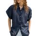 100% Ramie Short Sleeve Shirt For Women - Lightweight Breathable Oversized Poplin Shirt With Classic Collar, Airy Summer Top In Yellow, Navy, Beige_ecoleips.com