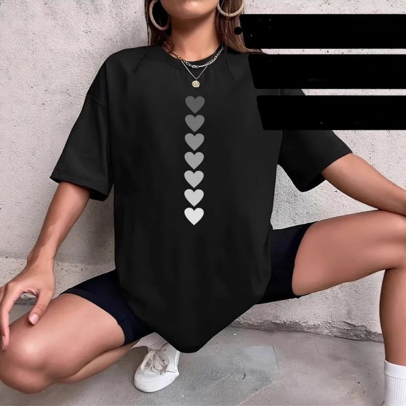 Foreign Trade Independent Station European And American Loose Mid-Length Short Sleeve Gradient Heart_ecoleips.com