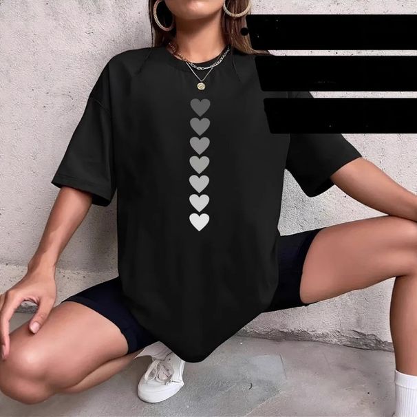 Foreign Trade Independent Station European And American Loose Mid-Length Short Sleeve Gradient Heart_ecoleips.com