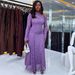 Spring Fashion Women's Long Sleeve Printed Dress American Style Waist Cinching Slanted Neck Design For Date Party_ecoleips.com