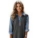 Women's Clothing Loose Ribbed Sweatshirt With Denim Patchwork Collar Washed Fashion New_ecoleips.com