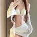 Aria Basics Bikini Women 2024 New Four-Piece Set High-End White Sexy Two-Piece Swimsuit Sanya Vacation Hot Spring_ecoleips.com