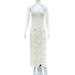Cross-Border European And American Women's Fashion New Strap Sexy 3D Floral Knit Backless Tie Bodycon Long Dress_ecoleips.com