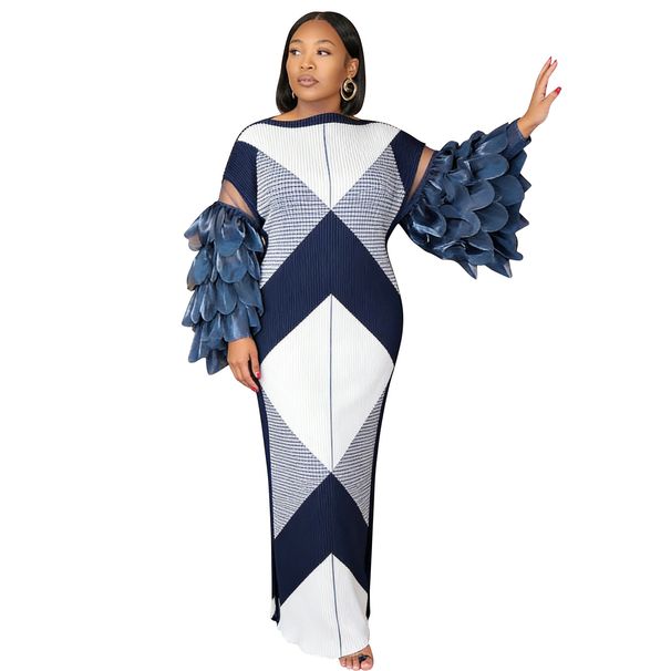 European And American Style Women's Fashion Print Dress Feather Patchwork Miyake Pleated 11003 Cross Border E Commerce Amazon_ecoleips.com