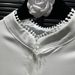 Elegant Stand Collar Long Sleeve Blouse For Women With Pearl Accents, Ruffle Details And Frill Trim, Loose Fit Chiffon Shirt_ecoleips.com