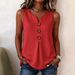 Women's Casual Loose Top V Neck Front Button Sleeveless Vest Pleated Hem American Style New_ecoleips.com