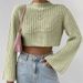 Aria Basics Aria Basics Cross-Border Foreign Trade European And American Short Cropped Sweater Solid Color Casual Versatile Bell Sleeve_ecoleips.com
