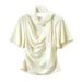 Women's Pure Elegant Short Sleeve T-Shirt Summer Style Faux Two-Piece Waist Cinching Pleated Versatile Top with Scarf_ecoleips.com
