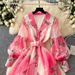 "Luxury Court-Style Printed Maxi Dress – Cinched Waist, Lantern Sleeves & Elegant Silhouette For Sophisticated Women"_ecoleips.com