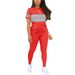 Fashionable Women's Two-Piece Suit round Neck Short Sleeved Color Block Top And Trousers European American Style_ecoleips.com