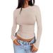 Women's Slim Fit Long Sleeve Top Round Neck Versatile Solid Color American Style For Autumn Casual Wear_ecoleips.com