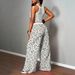 Retro Animal Print Halter Neck Cami With Wide-Leg Pants Set, Comfortable Loungewear For Women, Two-Piece Outfit For Casual Style_ecoleips.com