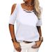 2025 Spring/Summer Women's Fashion Casual Solid Color Off Shoulder Loose Short Sleeved T-shirt For Women_ecoleips.com