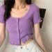 Short Sleeve T-shirts Women Slim Solid Lace O-neck Single Breasted Trendy Chic Sweet Lovely Ulzzang Simple Streetwear Knitted_ecoleips.com
