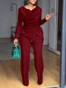 K Temperament, Slim Fit, Pleated, Solid Color, Fashionable Two-piece Set, New Style_ecoleips.com
