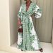 Women's Elegant V Neck Button Down Printed Full Skirt Dress Spring Summer New Style Relaxed Everyday Wear Comfortable Feshion_ecoleips.com