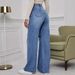 Cross-border European And American Fashion Trend Loose Ripped Women's Washed Pocket Mid-waist Wide-leg Straight Jeans_ecoleips.com
