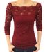 Women's Clothing Off Shoulder Lace One Shoulder Collar Long Sleeved Hollow Lace Shirt_ecoleips.com