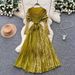 Women's High-End Pleated Dress European American Style Cross Border Fashionable Print Patchwork Long Dress With Tie Waist For Autumn 2025_ecoleips.com