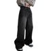 American-style Black Gray Straight-leg Jeans Women, Loose-fitting, Wide-leg, High-waisted, Drapey Long Pants For Fall_ecoleips.com