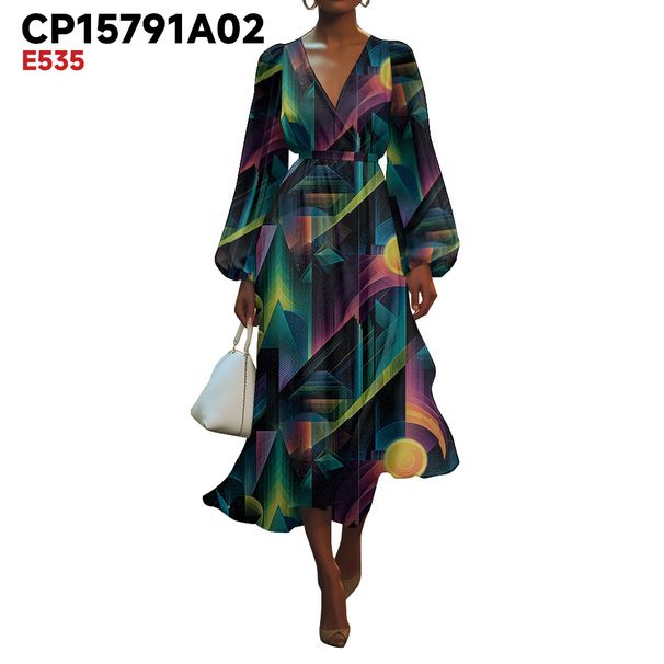 Women's V-Neck Dress Summer Fashion Floral Puff Sleeve Dress_ecoleips.com