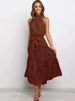 2025 European And American Cross-Border Women's Long Foreign Trade Hot New Halter Neck Polka Dot Print Tie Dress_ecoleips.com