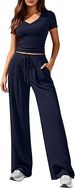 Aria Basics Aria Basics New European American Product: Solid Color Casual Suit With Pleated Short-sleeve Top And High-waisted Wide-leg_ecoleips.com