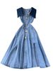 Women's Clothing Sleeveless Sundress Woman Scheming Cutout Waist Slim Long Retro Denim Dress Woman_ecoleips.com
