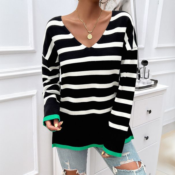 DiYun European And American Casual Resort Style Color-Block Striped Long-Sleeve Women's Sweater 2025_ecoleips.com