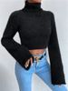 K New High Neck Short Exposed Belly Button Plush Sweater_ecoleips.com