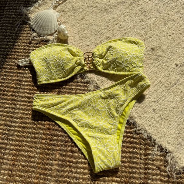 European And American Style Embroidered Swimsuit Sexy Strapless Two Piece Bikini Special Fabric Cross Border 2025 New Arrival_ecoleips.com