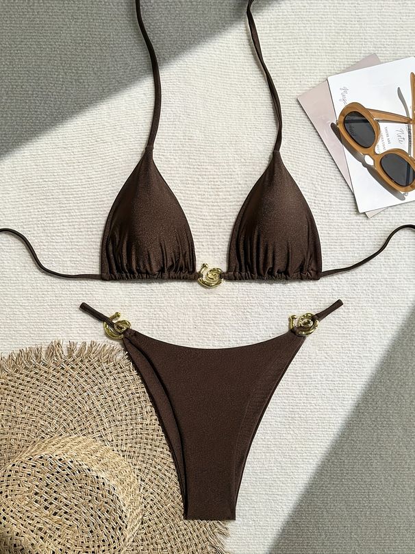 Women's Clothing Bikini Metal Ring Fine Flash Advanced Sexy Split Swimsuit_ecoleips.com