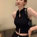 Vintage-Inspired Knit Sleeveless Top – Off-Shoulder Cropped Vest (One Size, Polyester-Silk Blend, Breathable For Layering Or Standalone Wear)_ecoleips.com