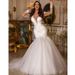 Women's Clothing New White Wedding Dress Slim Fishtail Sexy V Neck Long Sleeved Lace Banquet Evening Dress_ecoleips.com